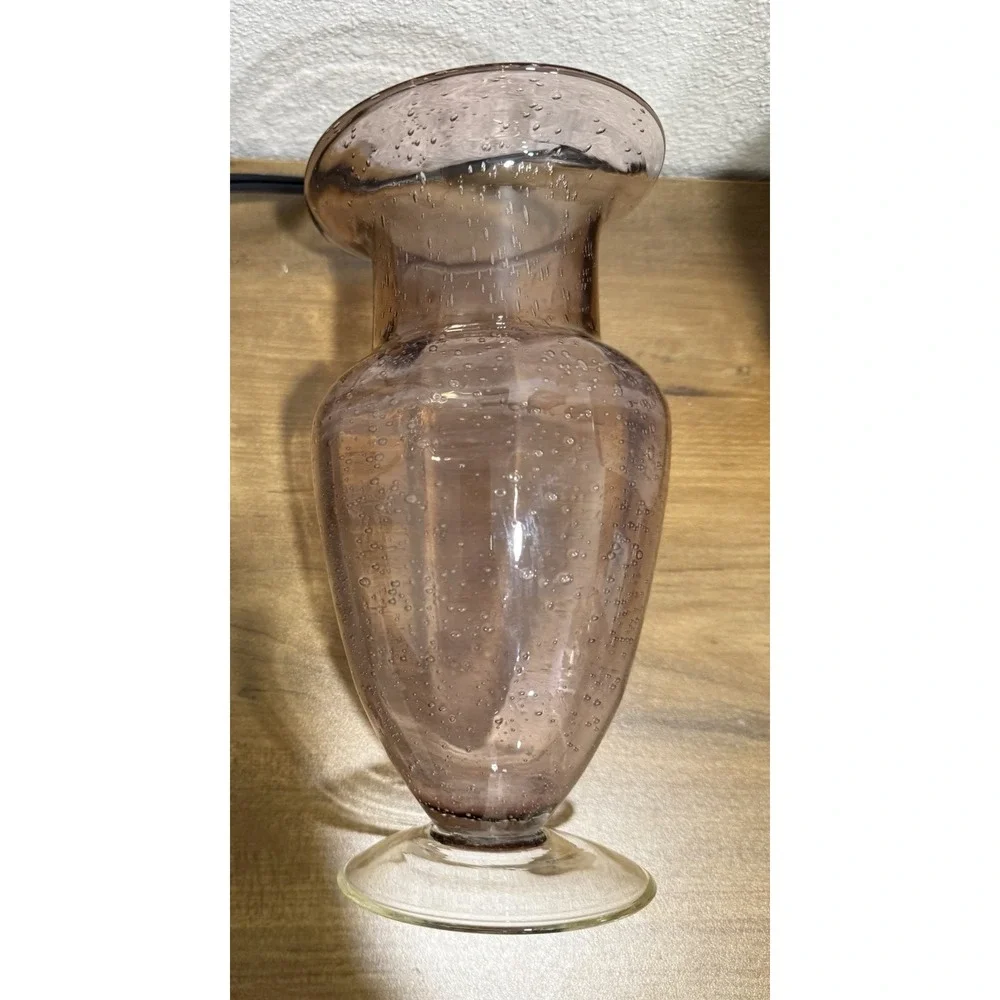 Vintage Hand Blown Pink Controlled Bubble Glass Vase 8